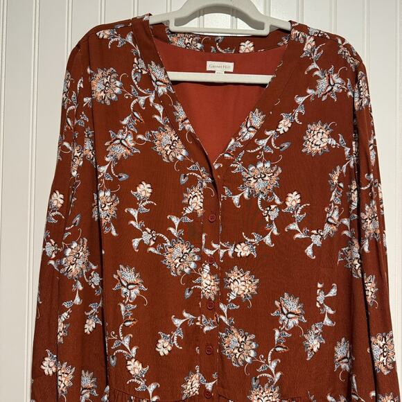Garnet Hill Brown Floral Drop Waist Dress Slouchy Western Boho Size 14 - Picture 3 of 8